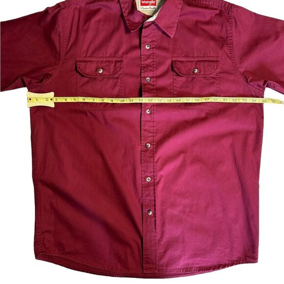 Wrangler Men's Dark Red Cotton Button Front Short Sleeve Work Shirt Size Large - Picture 4 of 6